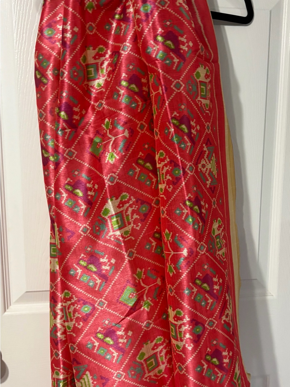 Pink/ peach silk dupptta - party wear Ikkat chunari scarf - Festive Dupatta